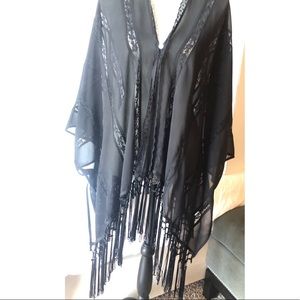 Black lace fringed kimono